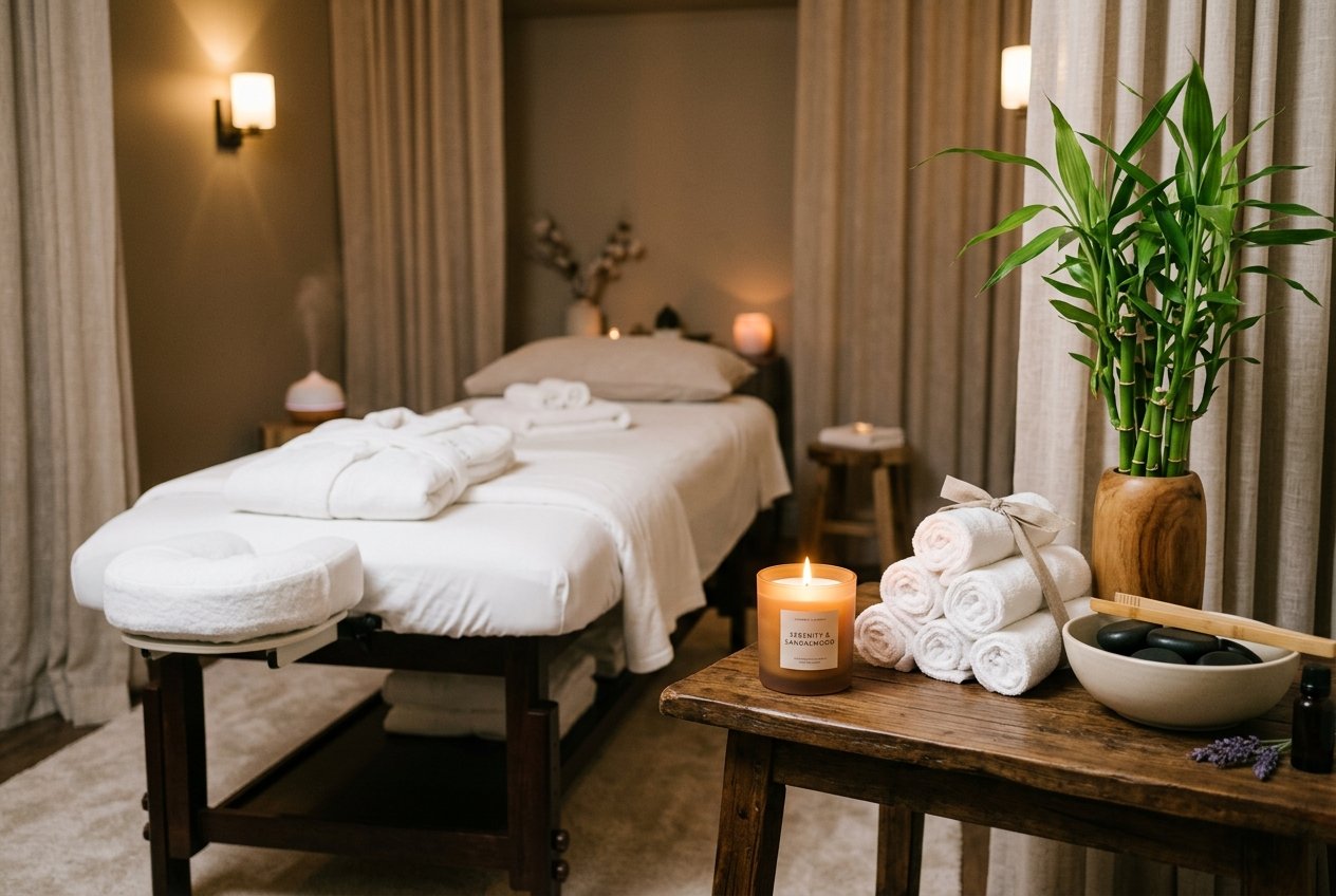 Entorno de spa relaxing con piedras calientes y toallas